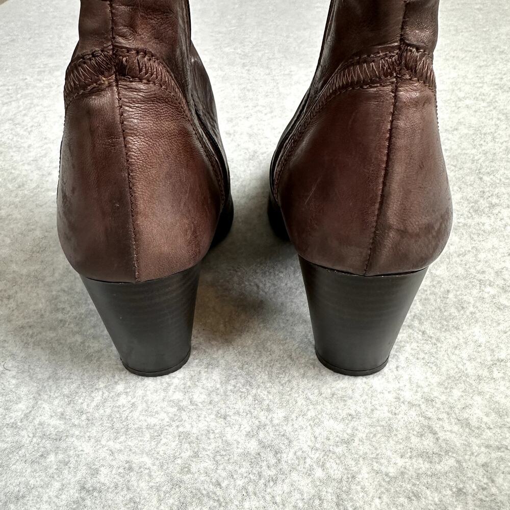 Sesto Meucci Italian Leather Ankle Boot Size 8 Western Bootie Brown Block Heel - Picture 6 of 12